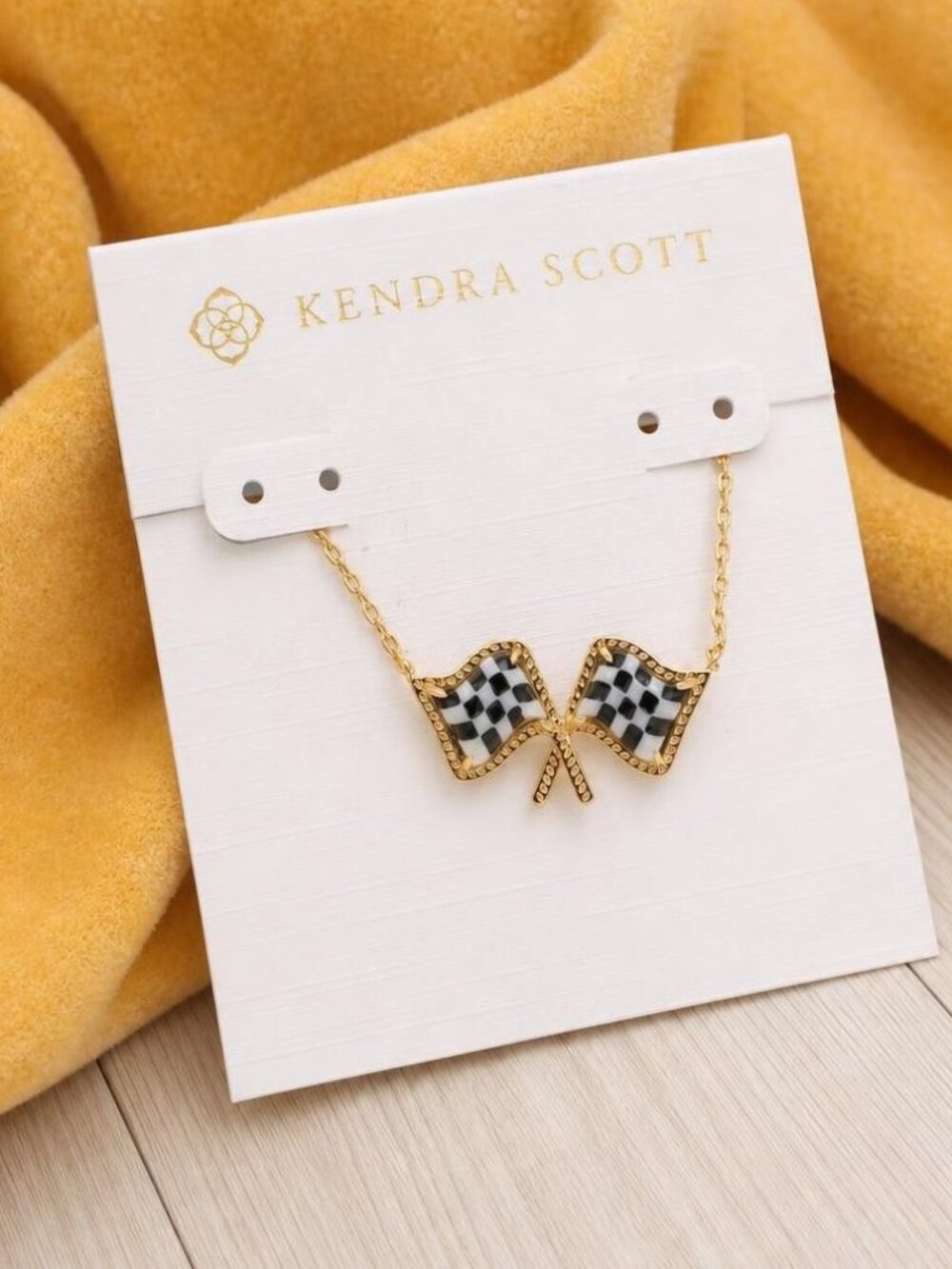 Kendra Scott Checkered Flag Gold Pendant Necklace
